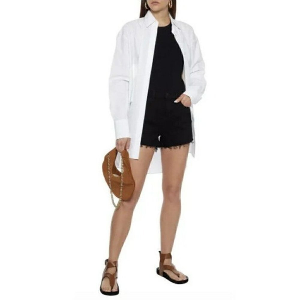 L'Agence Ryland High Rise Black Coated Cut Off Shorts Size 25 NWT